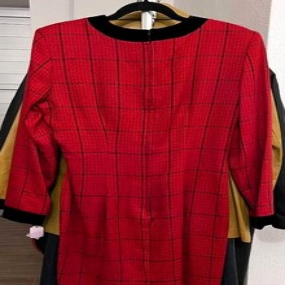 ★★Rare Gem★★ Women's Dress, Excellent Condition Red/Black Plaid, W-19" L-40 1/2" - Picture 4 of 10
